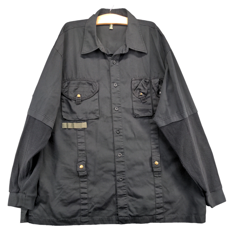 Raw Blue Men's Button-Up Shirt Black 3XL Long Sleeve Multi Pocket Cotton Blend